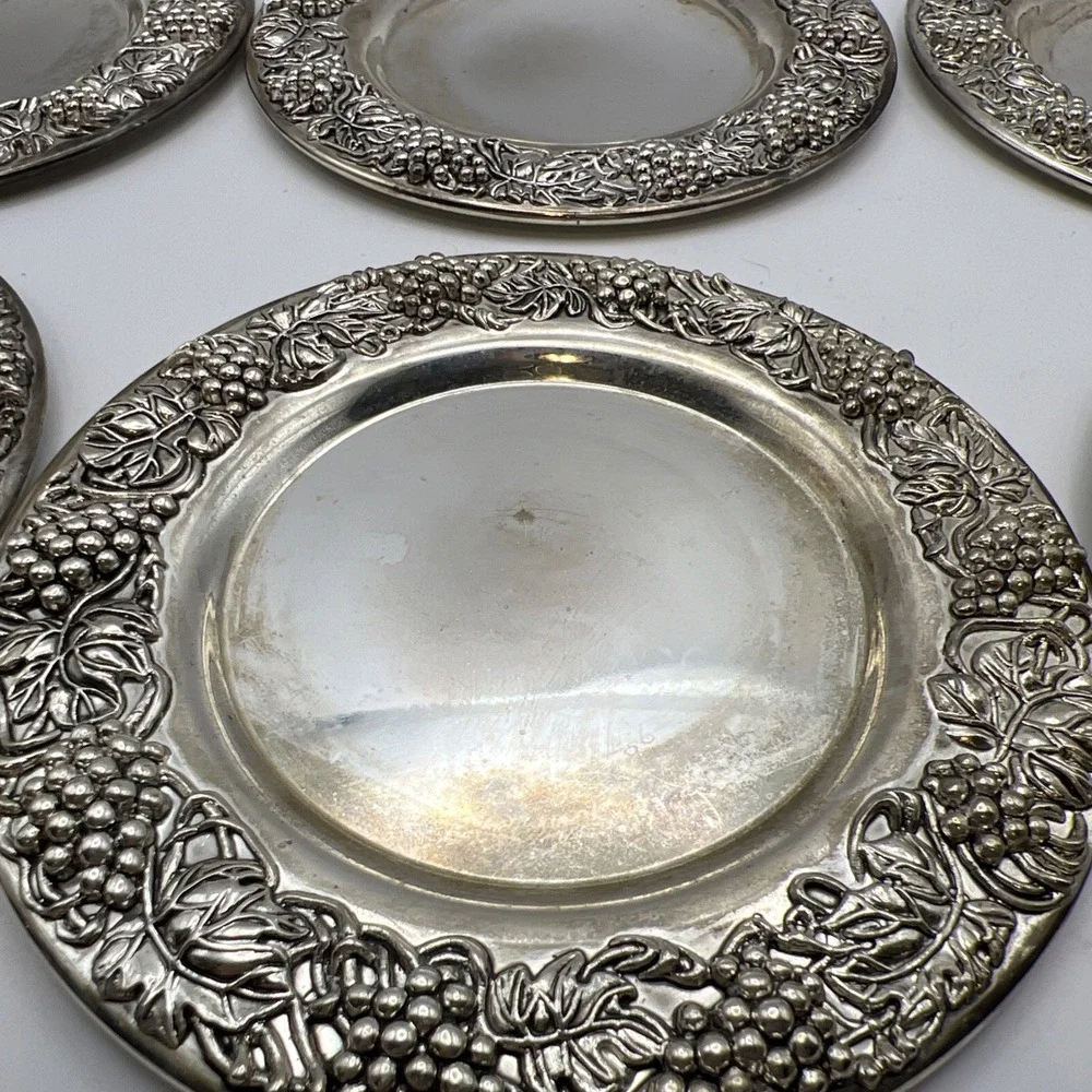 Set of 6 Vintage Godinger Silver Plate Grapevine Wine Coasters 5